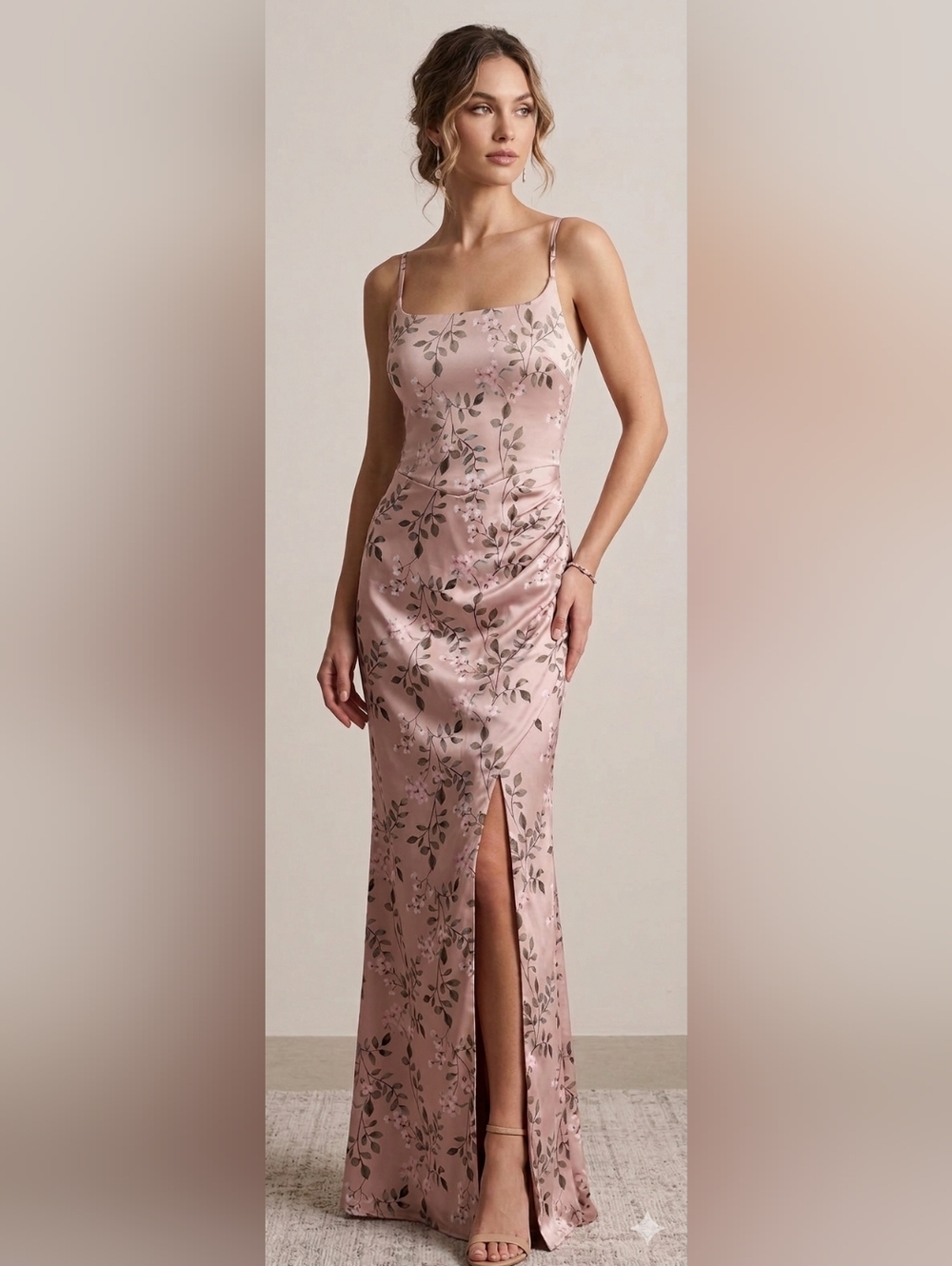 Galina Signature Sand Floral Vine Print Charmeuse Corset Sheath Dress - Size 4